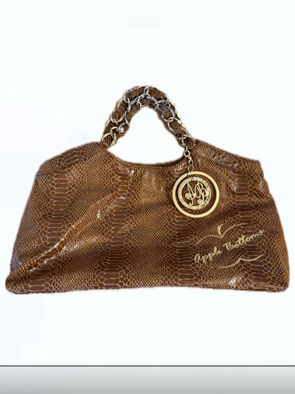 Apple Bottoms Brown Snake-Embossed Chain Handle Shoulder Bag